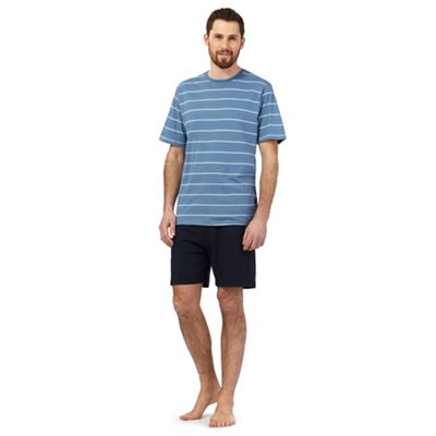 Maine New England Blue striped print pyjama t-shirt and navy shorts set